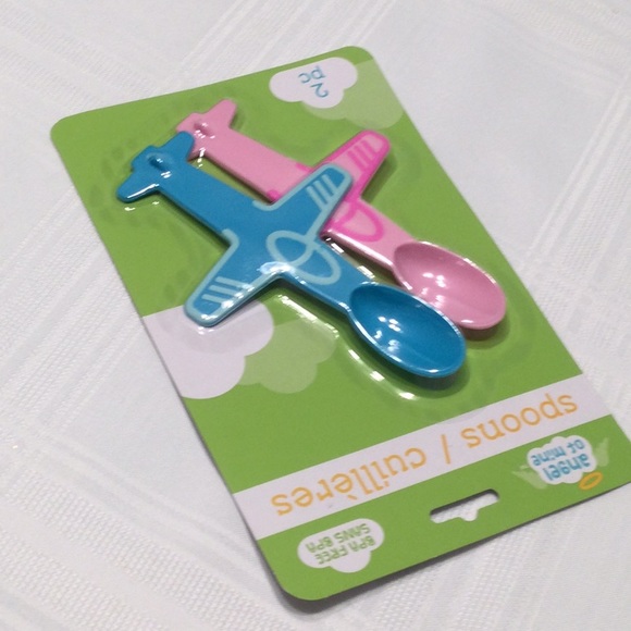 Angel of Mine Airplane Spoons BPA Free Two Pieces Pink and Blue - Picture 4 of 4